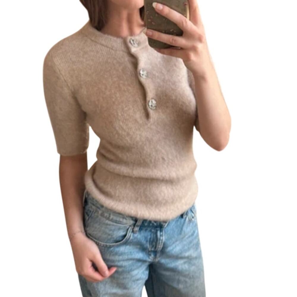H&M Edition Mohair-wool blend Crystal Buttons Rib-knit top Top Size M